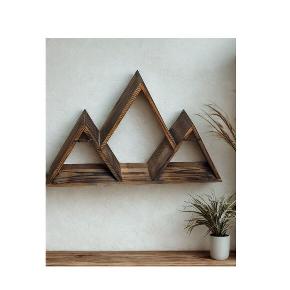 Rustic Mountain Shelf, Wood Wall Decor, Nursery Decor, Boho Home Decor, Geometri - Picture 1 of 8